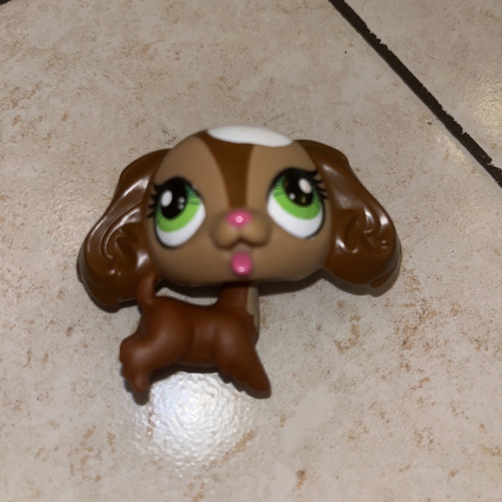 Littlest Pet Shop Brown and White Cocker Spaniel Dog Green Eyes Sprinkles #3289